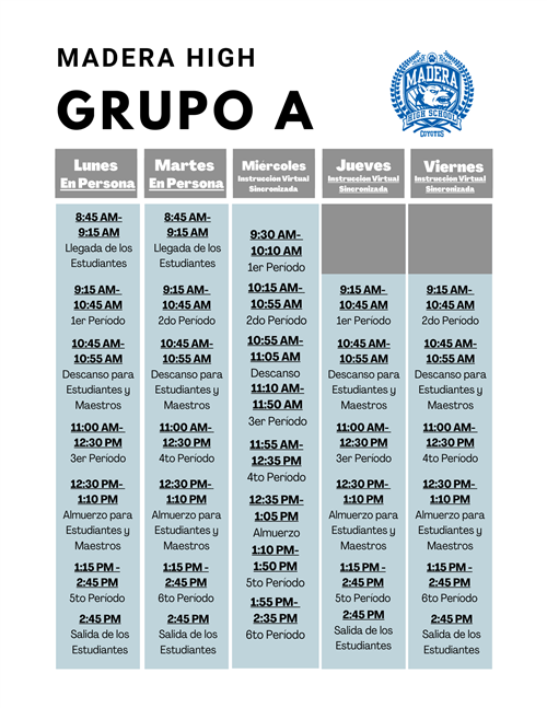 A Schedule Spanish 